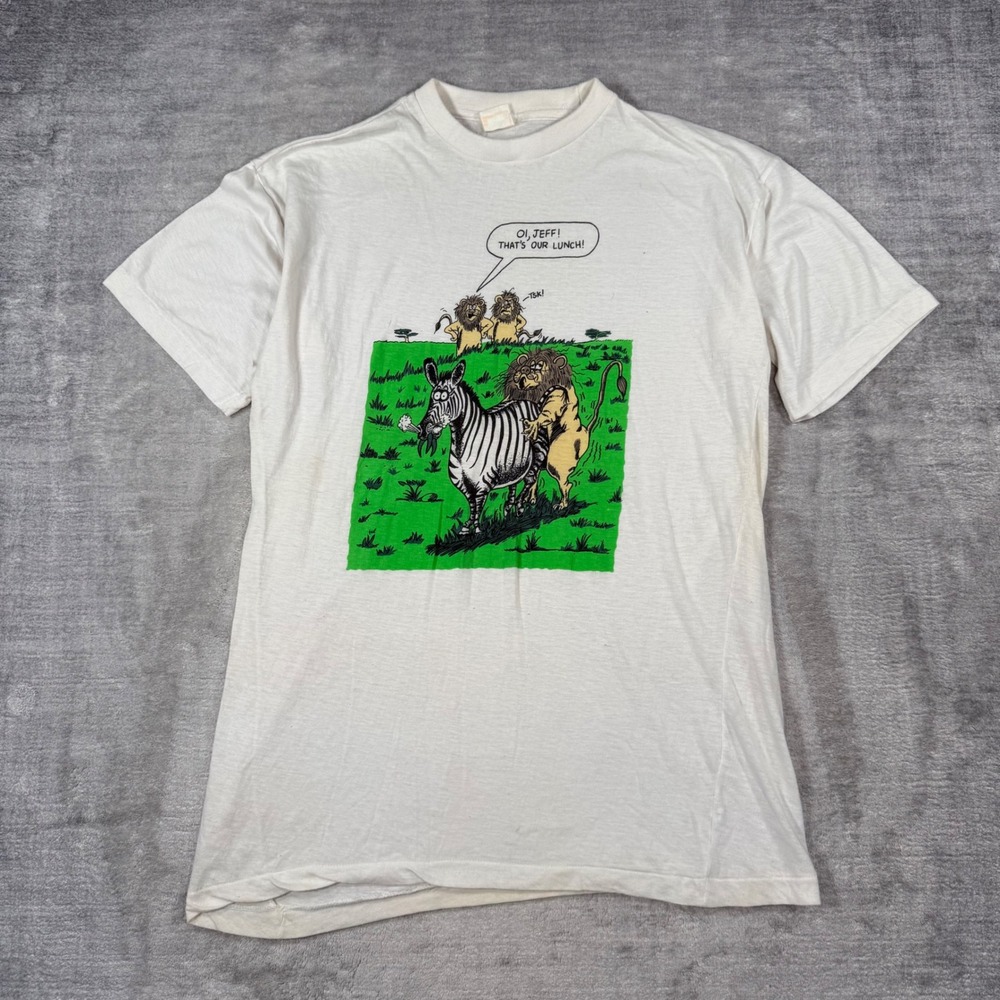 Vtg Nature Shirt Mens XL White Lion Zebra Sex Humor Comic Funny Single Stitch